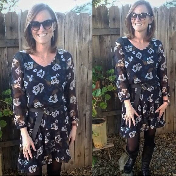 NWOT CAbi Pirouette Floral Semi Sheer Long Sleeve Tiered Dress Style 3460 Size M - Picture 4 of 6